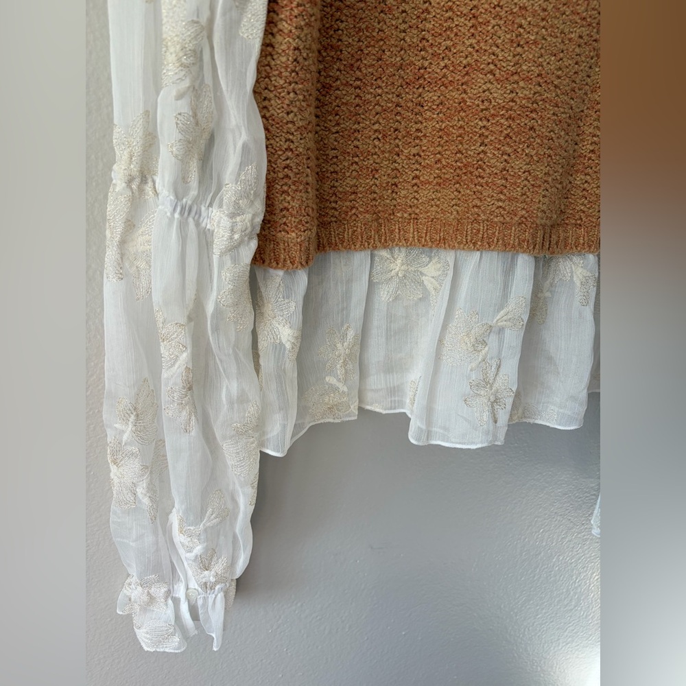 Anthropologie Layered Sweater Vest Knit Top Embroidered Sleeves Women Large - Picture 7 of 14